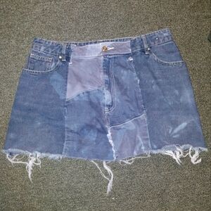 Custom Handmade Hand Dyed Denim Jean Skirt Size 34 Medium Blue Purple